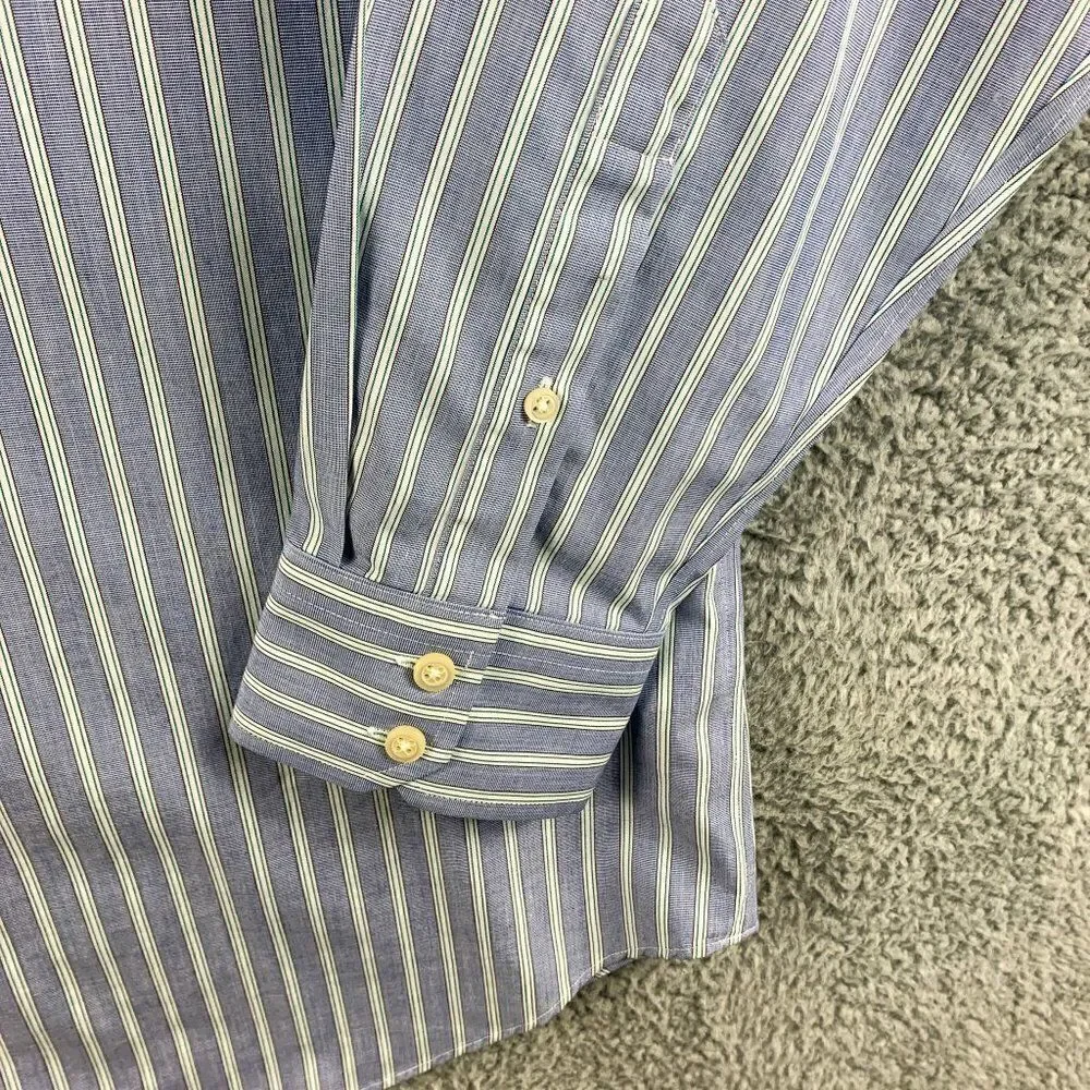 Banana Republic Shirt Mens Large‎ Slim Blue Stripe Non Iron Business Casual Camp